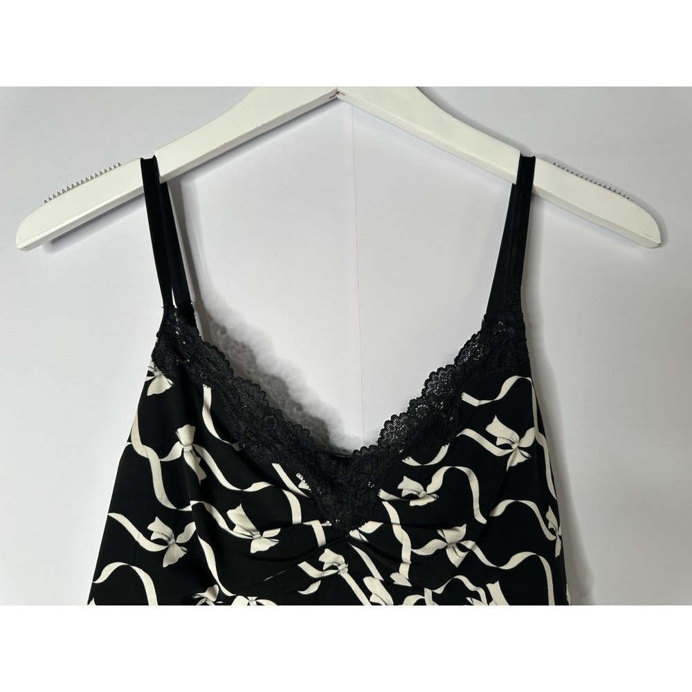 White House Black Market Cami Womens M Black White Bow Lace Trim Tank Top - Picture 2 of 10